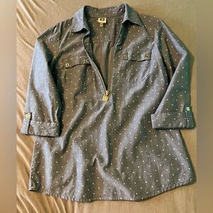 Anne Klein Blue Star Print Top with Gold Zipper